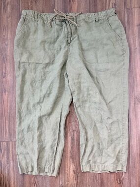 St. John's Bay Olive Green 100% Linen Drawstring Pants